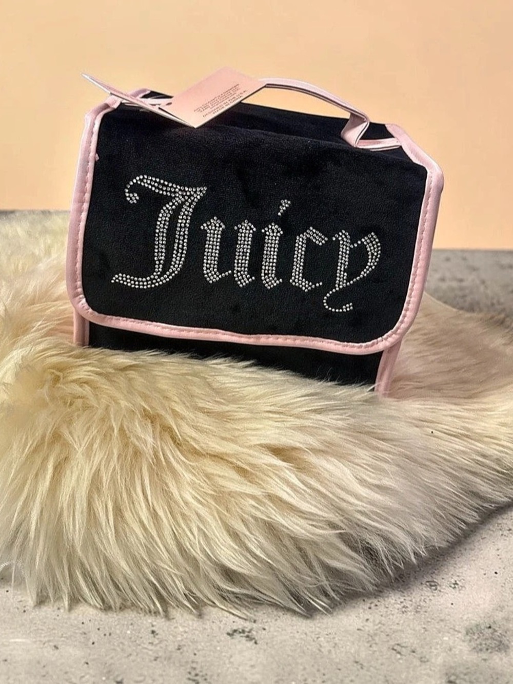 Juicy Couture Rhinestone Logo Velour Hanging Travel Cosmetic Bag